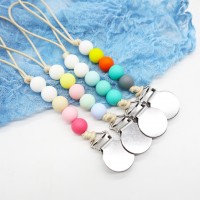 Wholesales Baby DIY Pacifier Clip Metal Dummy Wooden Silicone Beads Chain Non-toxic baby Teethers pacifier clip